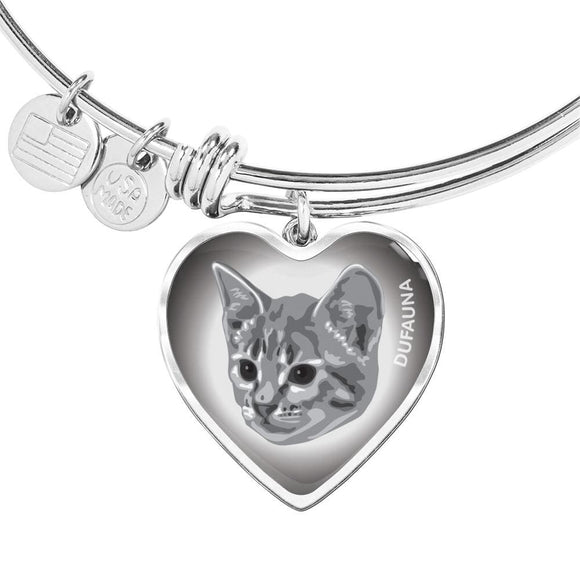 Grey Cat Profile Heart Bangle Bracelet D12 - Dufauna - Topfauna