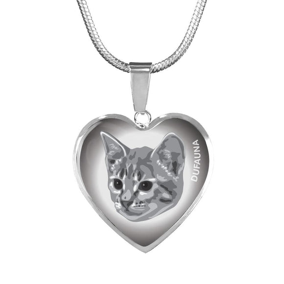Grey Cat Profile Heart Necklace D12 - Dufauna - Topfauna