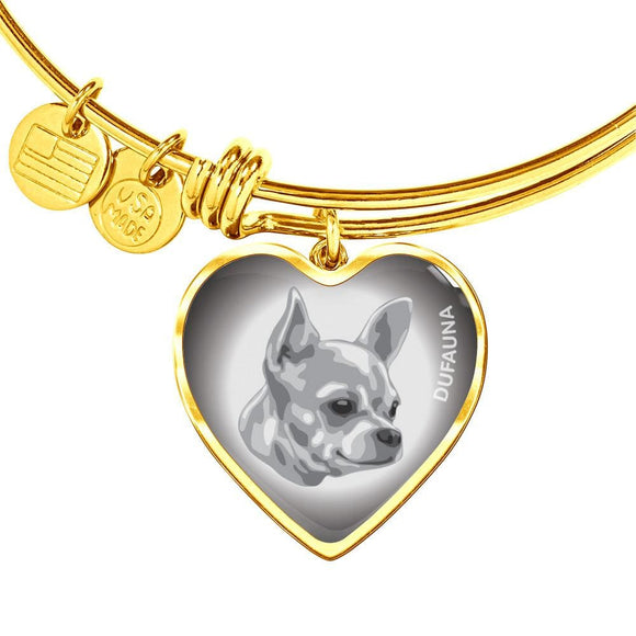 Grey Chihuahua Profile Heart Bangle Bracelet D12 - Dufauna - Topfauna