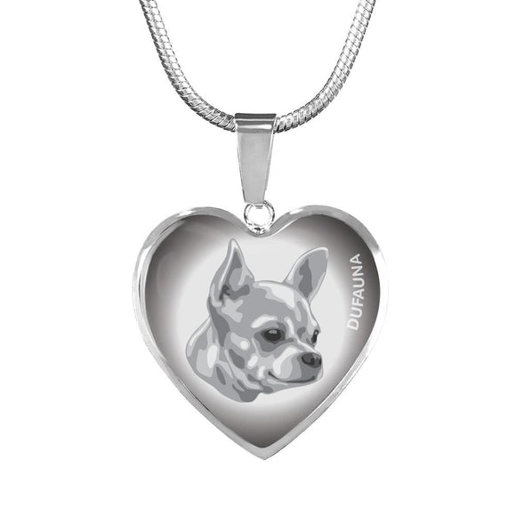Grey Chihuahua Profile Heart Necklace D12 - Dufauna - Topfauna
