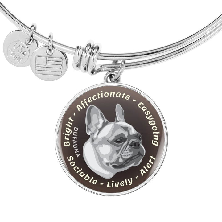 Grey French Bulldog Characteristics Bangle Bracelet D20 - Dufauna - Topfauna