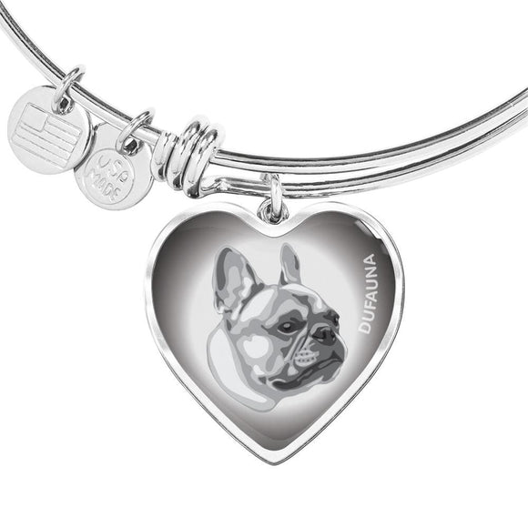 Grey French Bulldog Profile Heart Bangle Bracelet D12 - Dufauna - Topfauna