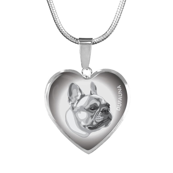 Grey French Bulldog Profile Heart Necklace D12 - Dufauna - Topfauna