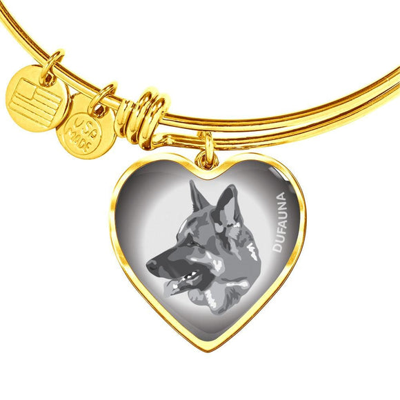 Grey German Shepherd Profile Heart Bangle Bracelet D12 - Dufauna - Topfauna
