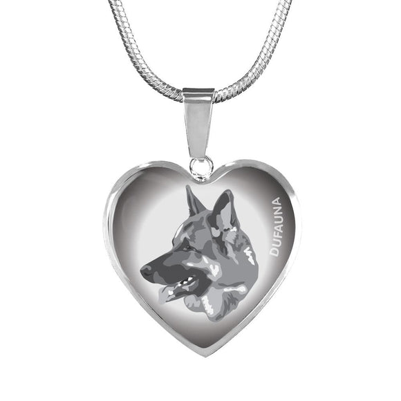 Grey German Shepherd Profile Heart Necklace D12 - Dufauna - Topfauna