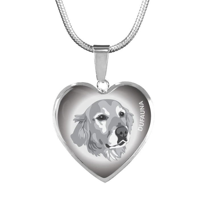 Grey Golden Retriever Profile Heart Necklace D12 - Dufauna - Topfauna