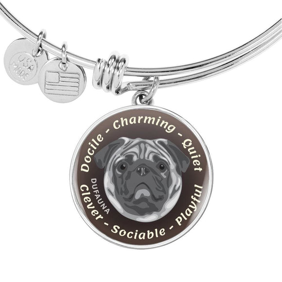 Grey Pug Characteristics Bangle Bracelet D20 - Dufauna - Topfauna