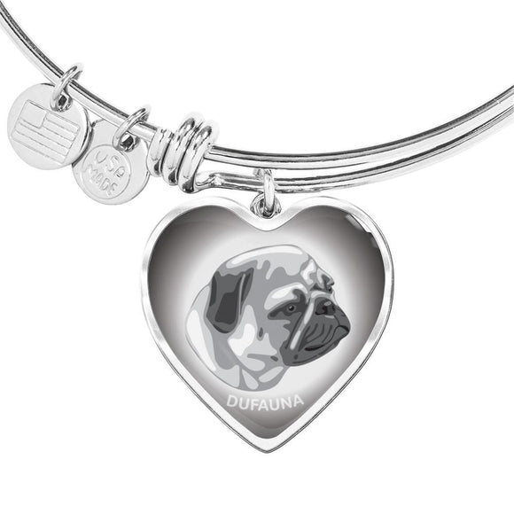Grey Pug Profile Heart Bangle Bracelet D12 - Dufauna - Topfauna