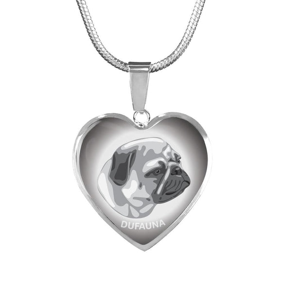 Grey Pug Profile Heart Necklace D12 - Dufauna - Topfauna