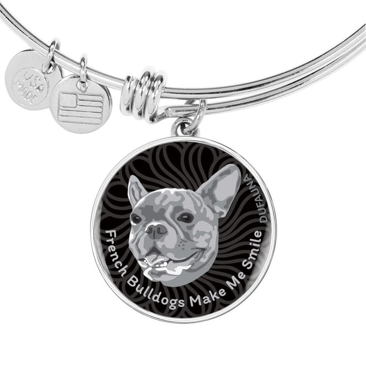 Grey/black French Bulldogs Make Me Smile Bangle Bracelet D19 - Dufauna - Topfauna