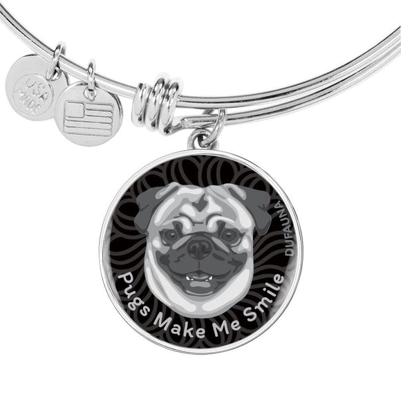 Grey/black Pugs Make Me Smile Bangle Bracelet D19 - Dufauna - Topfauna