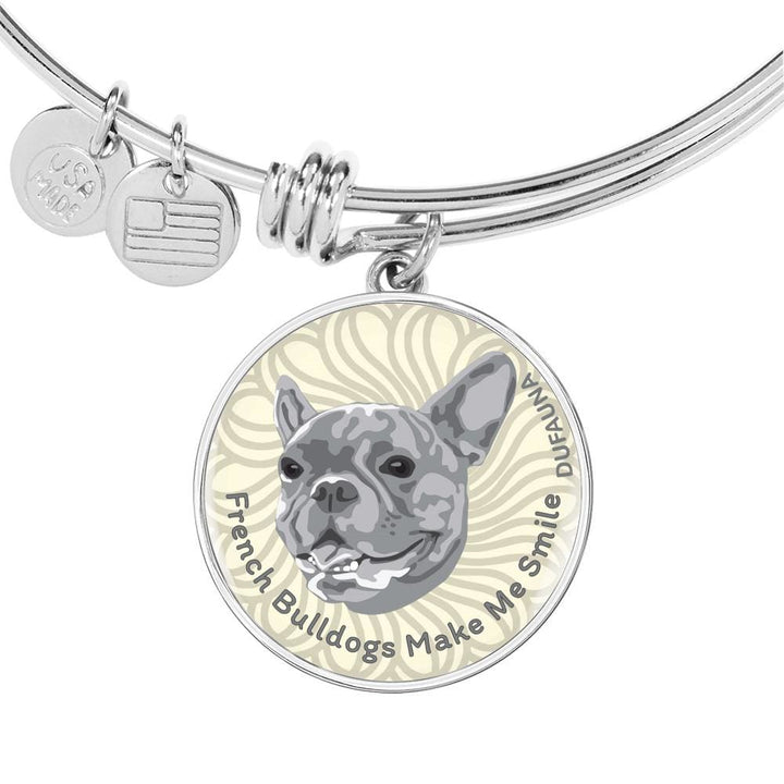 Grey/white French Bulldogs Make Me Smile Bangle Bracelet D19 - Dufauna - Topfauna