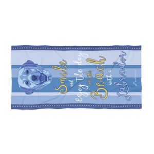 Labrador Beach Towel Smile Blue 30 X 60 Or 36 X 72 - Dufauna - Topfauna