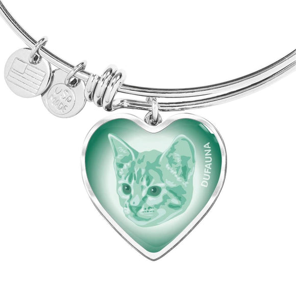 Mint Cat Profile Heart Bangle Bracelet D12 - Dufauna - Topfauna