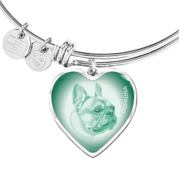 Mint French Bulldog Profile Heart Bangle Bracelet D12 - Dufauna - Topfauna