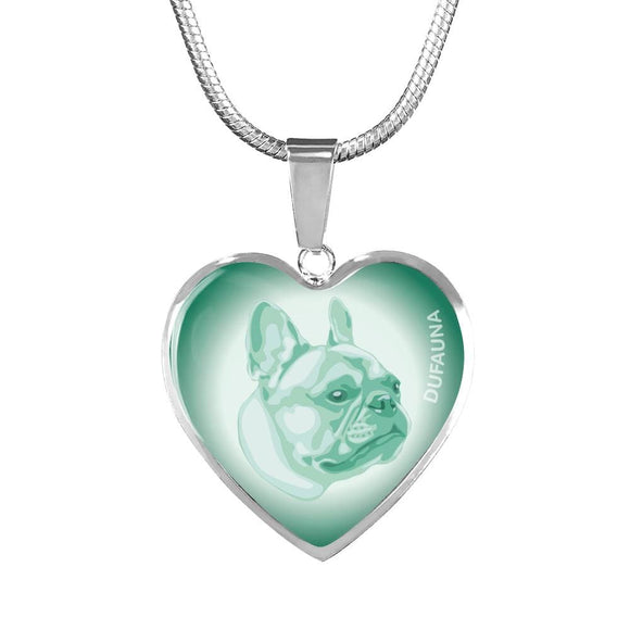 Mint French Bulldog Profile Heart Necklace D12 - Dufauna - Topfauna
