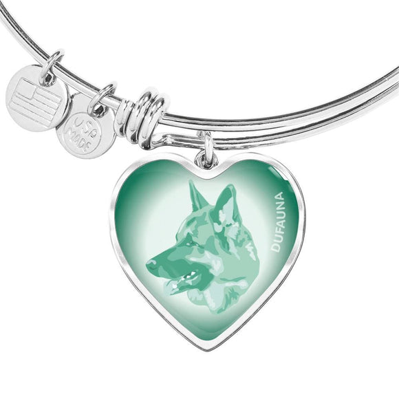 Mint German Shepherd Profile Heart Bangle Bracelet D12 - Dufauna - Topfauna