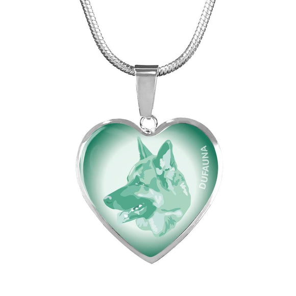 Mint German Shepherd Profile Heart Necklace D12 - Dufauna - Topfauna