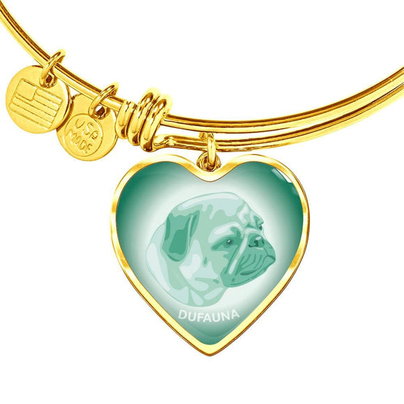Mint Pug Profile Heart Bangle Bracelet D12 - Dufauna - Topfauna