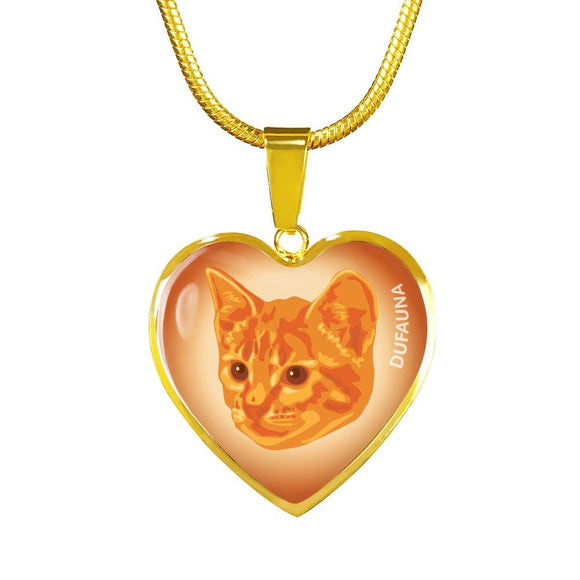 Orange Cat Profile Heart Necklace D12 - Dufauna - Topfauna