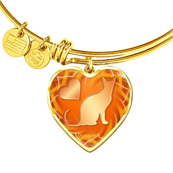Orange Cat Silhouette Heart Bangle Bracelet D17 - Dufauna - Topfauna