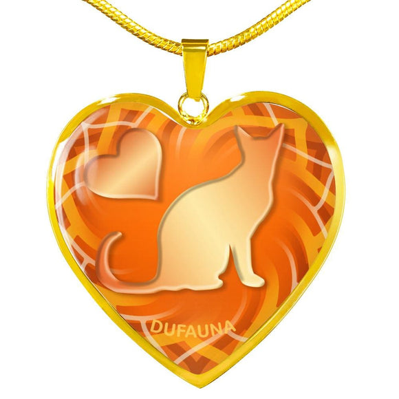 Orange Cat Silhouette Heart Necklace D17 - Dufauna - Topfauna