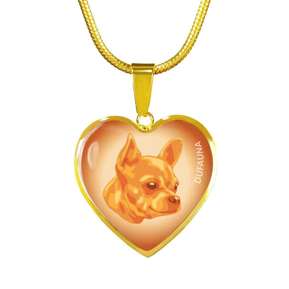 Orange Chihuahua Profile Heart Necklace D12 - Dufauna - Topfauna