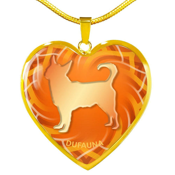 Orange Chihuahua Silhouette Heart Necklace D17 - Dufauna - Topfauna