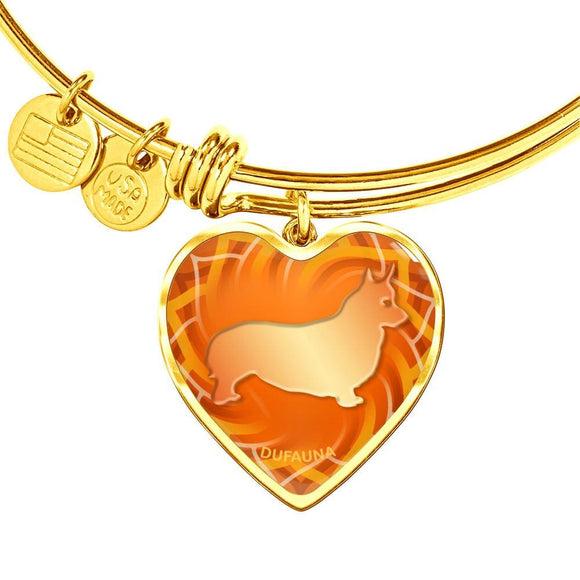 Orange Corgi Silhouette Heart Bangle Bracelet D17 - Dufauna - Topfauna