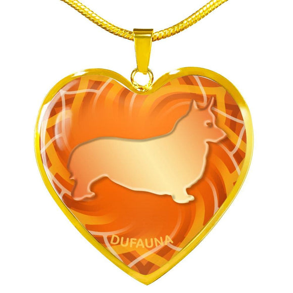 Orange Corgi Silhouette Heart Necklace D17 - Dufauna - Topfauna