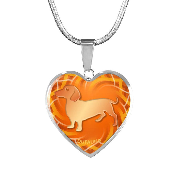 Orange Dachshund Silhouette Heart Necklace D17 - Dufauna - Topfauna