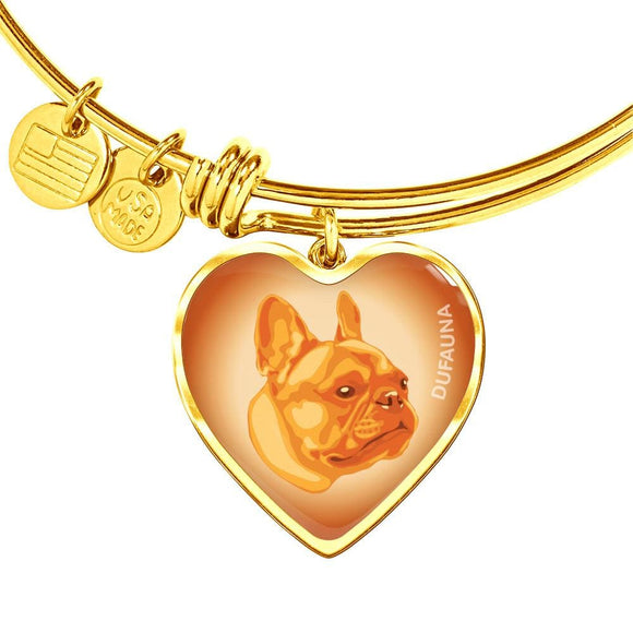 Orange French Bulldog Profile Heart Bangle Bracelet D12 - Dufauna - Topfauna