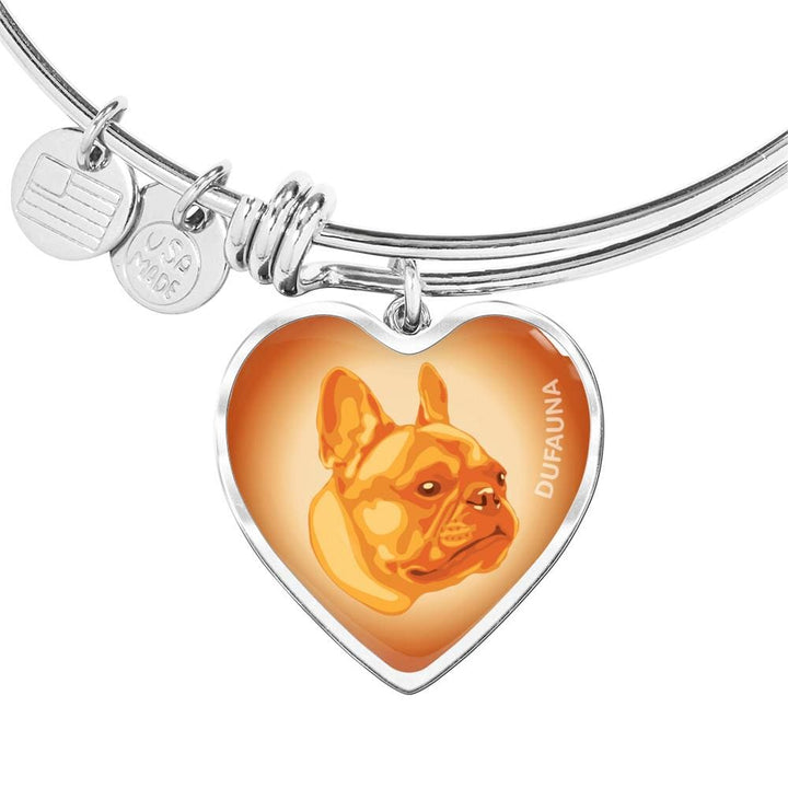 Orange French Bulldog Profile Heart Bangle Bracelet D12 - Dufauna - Topfauna