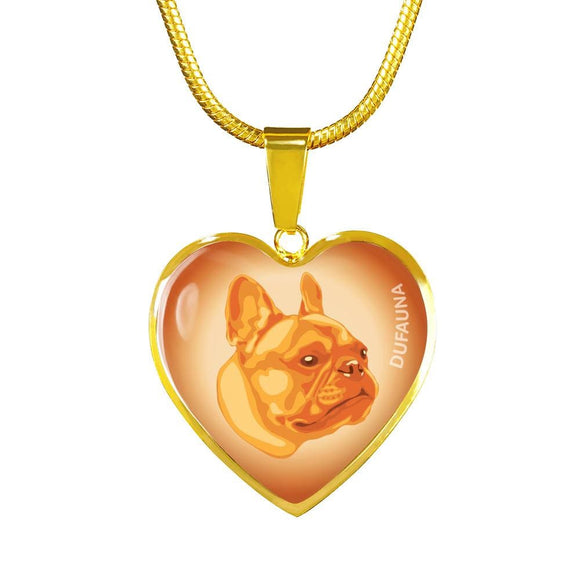 Orange French Bulldog Profile Heart Necklace D12 - Dufauna - Topfauna