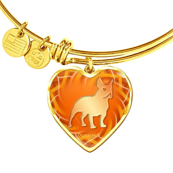 Orange French Bulldog Silhouette Heart Bangle Bracelet D17 - Dufauna - Topfauna