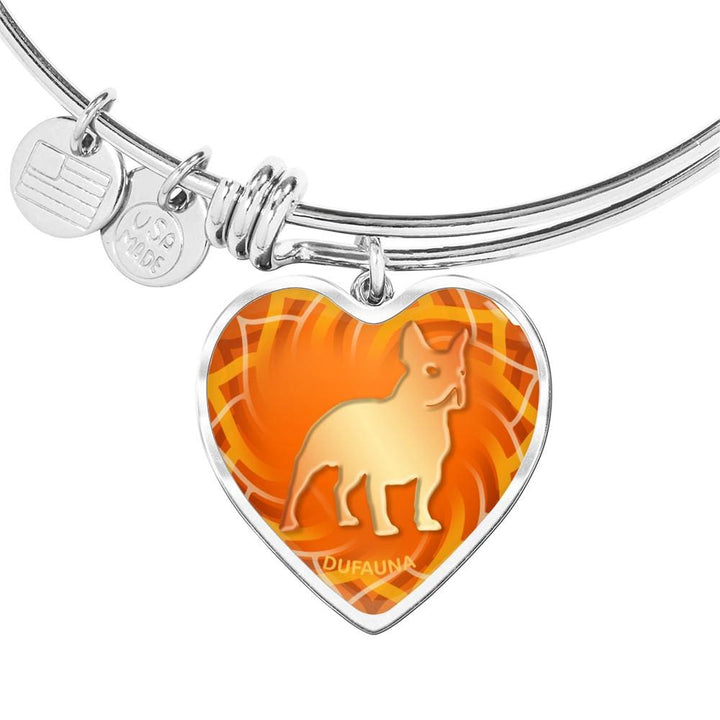 Orange French Bulldog Silhouette Heart Bangle Bracelet D17 - Dufauna - Topfauna