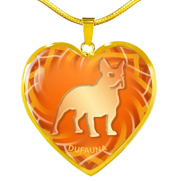 Orange French Bulldog Silhouette Heart Necklace D17 - Dufauna - Topfauna