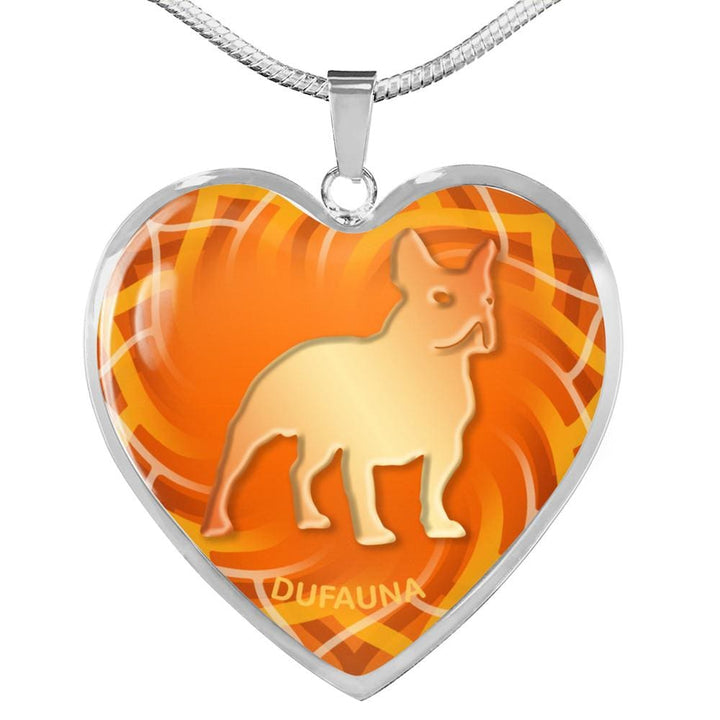 Orange French Bulldog Silhouette Heart Necklace D17 - Dufauna - Topfauna