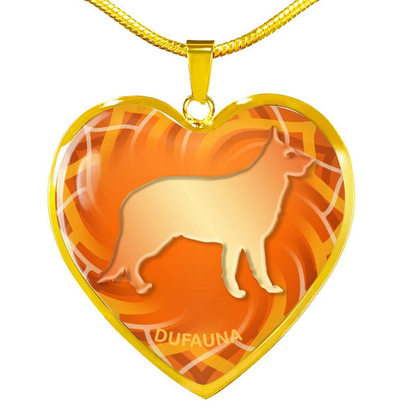 Orange German Shepherd Silhouette Heart Necklace D17 - Dufauna - Topfauna