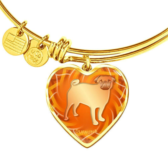 Orange Pug Silhouette Heart Bangle Bracelet D17 - Dufauna - Topfauna