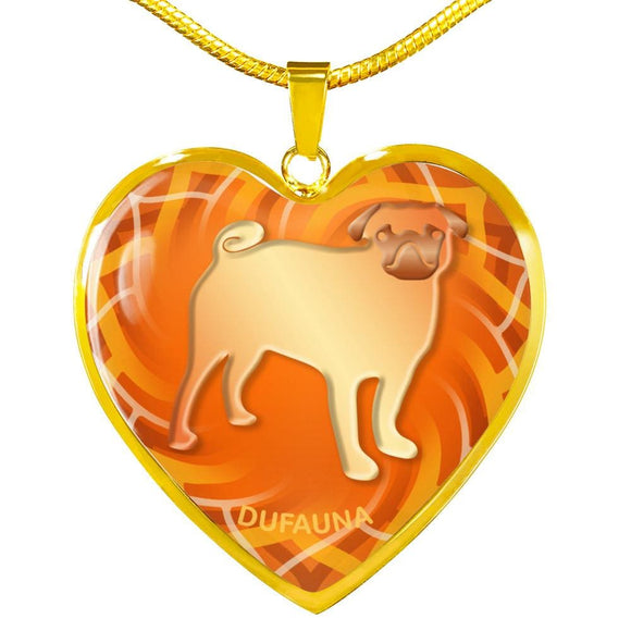 Orange Pug Silhouette Heart Necklace D17 - Dufauna - Topfauna