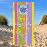Pug Beach Towel Smile Brightly Colored 30 X 60 Or 36 X 72 - Dufauna - Topfauna