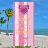 Pug Beach Towel Smile Pink 30 X 60 Or 36 X 72 - Dufauna - Topfauna