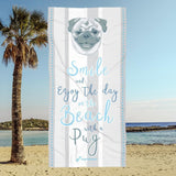 Pug Beach Towel Smile White/light Grey 30 X 60 Or 36 X 72 - Dufauna - Topfauna