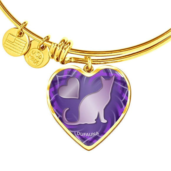 Purple Cat Silhouette Heart Bangle Bracelet D17 - Dufauna - Topfauna