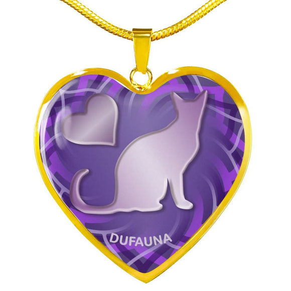 Purple Cat Silhouette Heart Necklace D17 - Dufauna - Topfauna