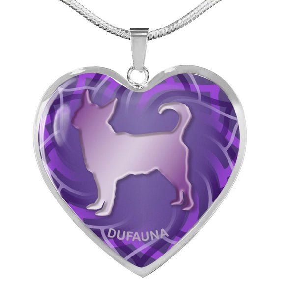 Purple Chihuahua Silhouette Heart Necklace D17 - Dufauna - Topfauna