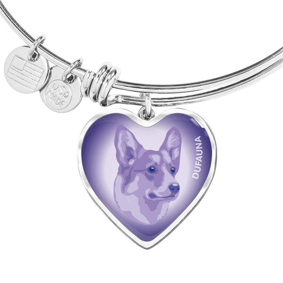 Purple Corgi Profile Heart Bangle Bracelet D12 - Dufauna - Topfauna