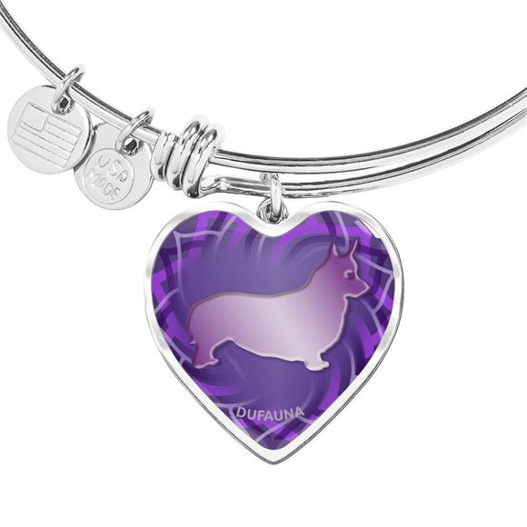 Purple Corgi Silhouette Heart Bangle Bracelet D17 - Dufauna - Topfauna