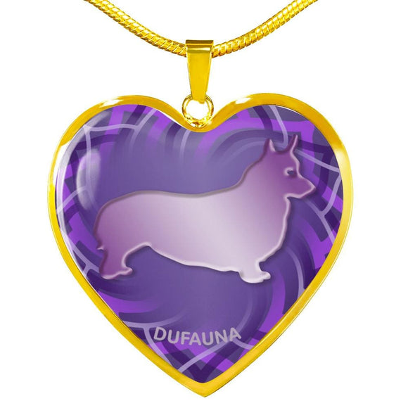 Purple Corgi Silhouette Heart Necklace D17 - Dufauna - Topfauna